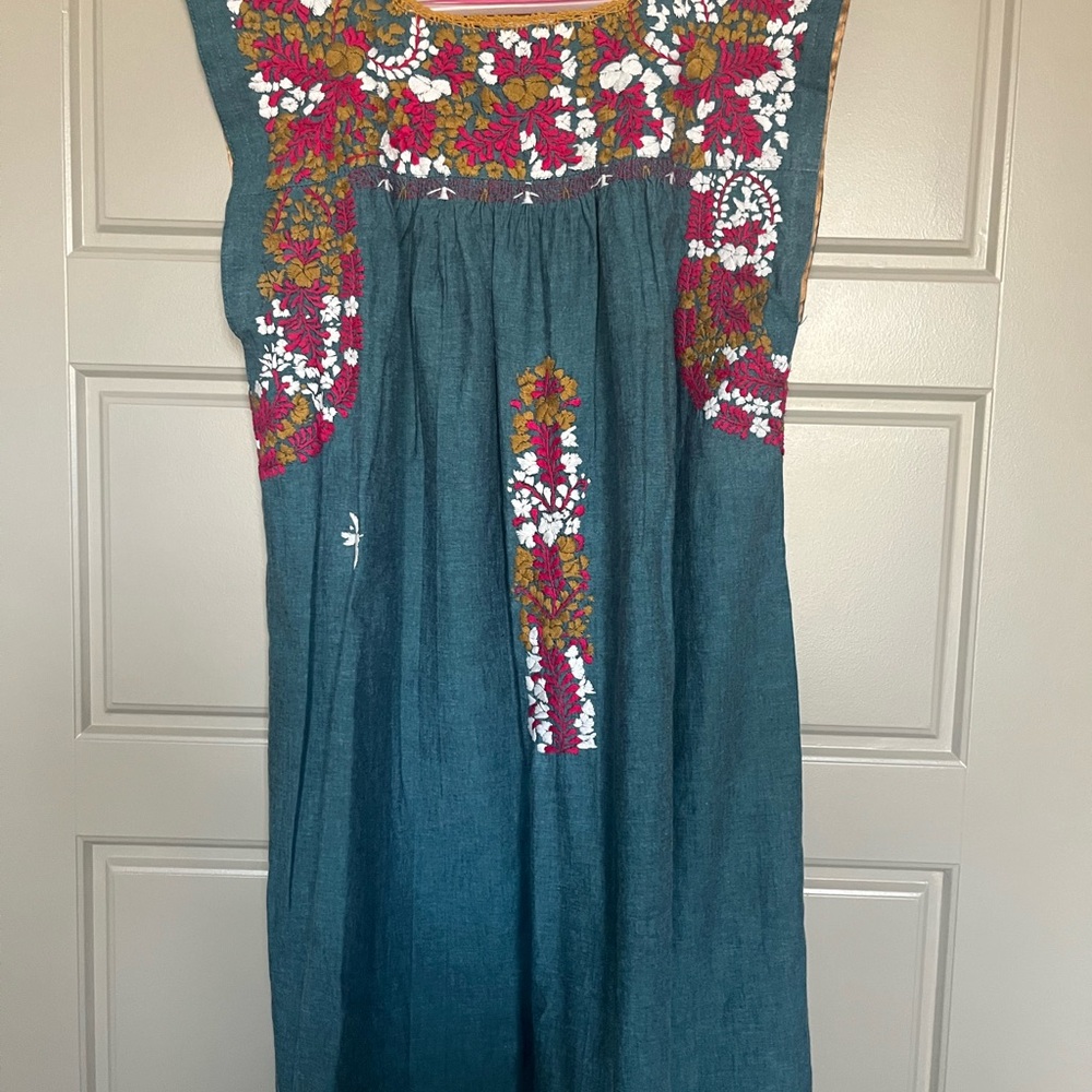 Mi Golondrina Dress with Pink and Gold Embroidery